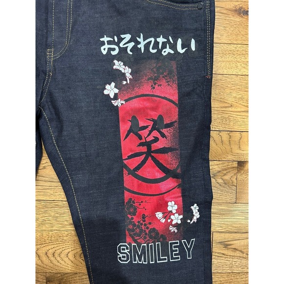 deKryptic Smiley Painted Dark Denim Jeans Graphic Print Men’s Size 42/34 NWT - Picture 3 of 7